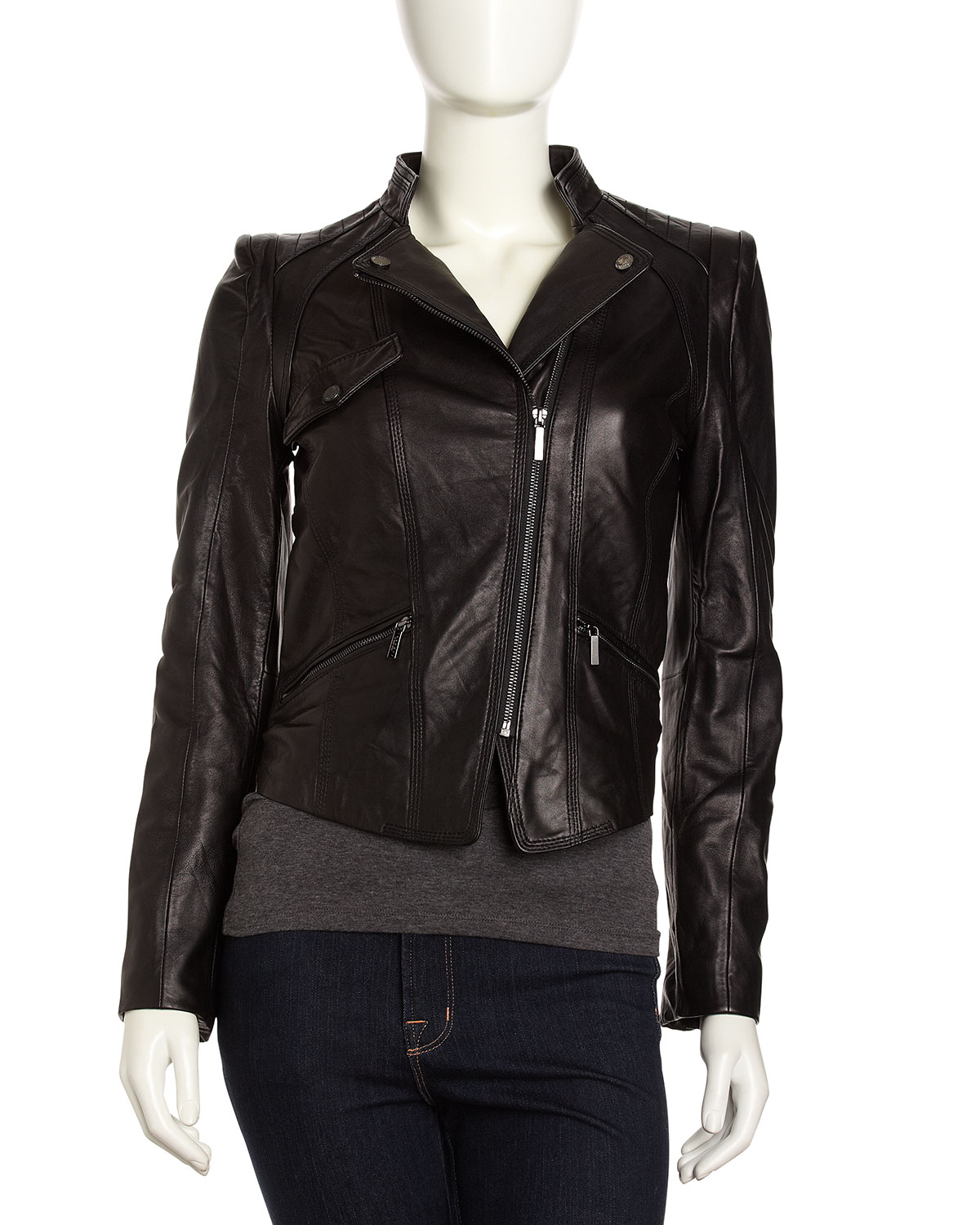 Laundry By Si Segal Asymmetric Zip Front Leather Jacket Black Gallery