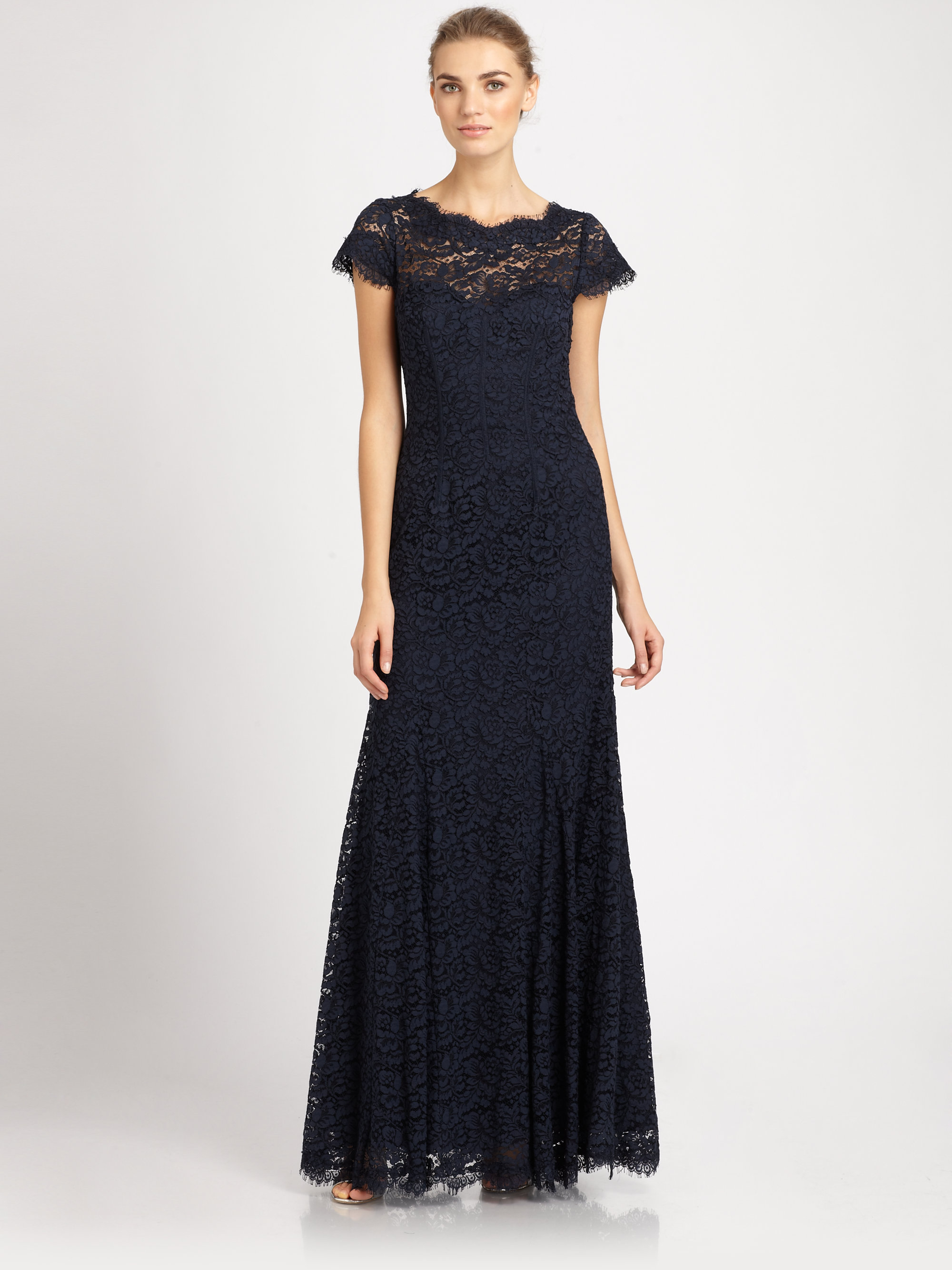 Lyst - Ml Monique Lhuillier Openback Lace Gown In Blue