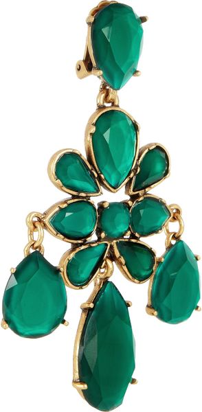 Oscar De La Renta Gold Plated Cabochon Clip Earrings in Green (Blue) | Lyst