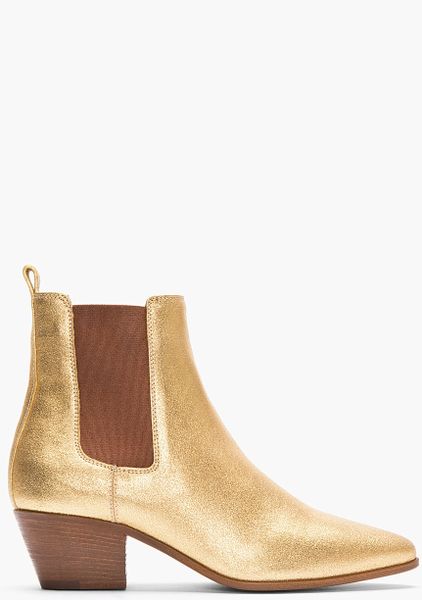 Saint Laurent Metallic Gold Leather Chelsea Ankle Boots in Gold | Lyst