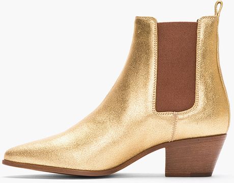 Saint Laurent Metallic Gold Leather Chelsea Ankle Boots in Gold | Lyst