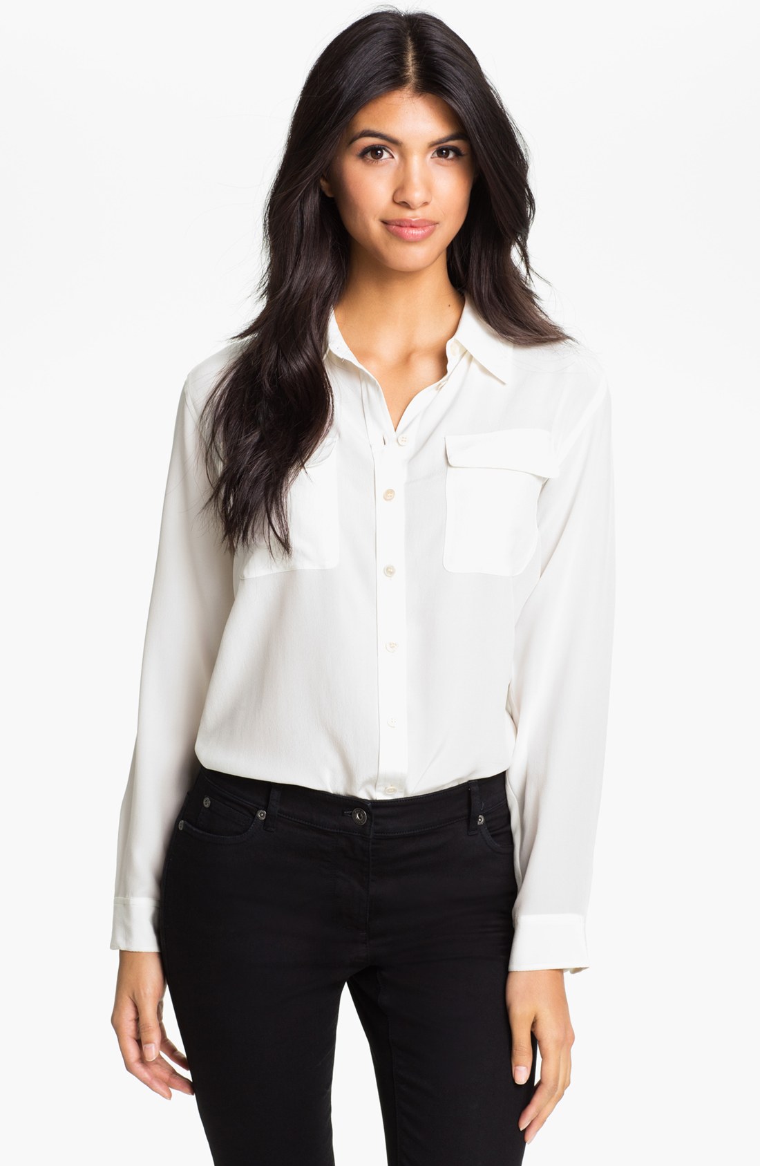 Two by vince camuto Silk Utility Blouse in White (New Ivory) | Lyst