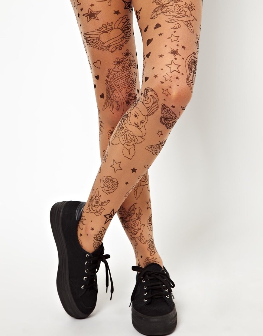 Asos Asos Tattoo Tights In Natural Lyst