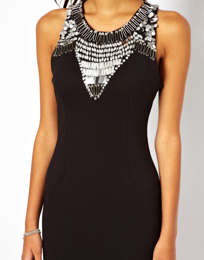 Glamorous Bodycon Dress with Safety Pin Embellishment in Black | Lyst