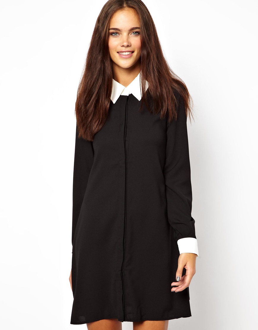 Glamorous Swing Shirt  Dress  with Contrast Collar  and Cuff  