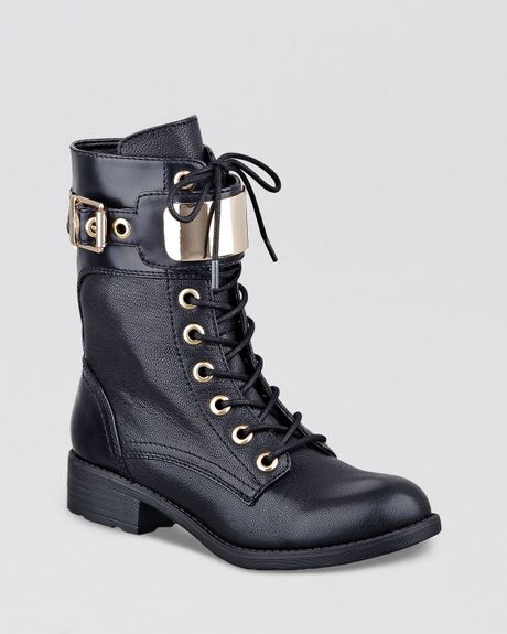 Guess Lace Up Combat Boots Ludlie in Black | Lyst