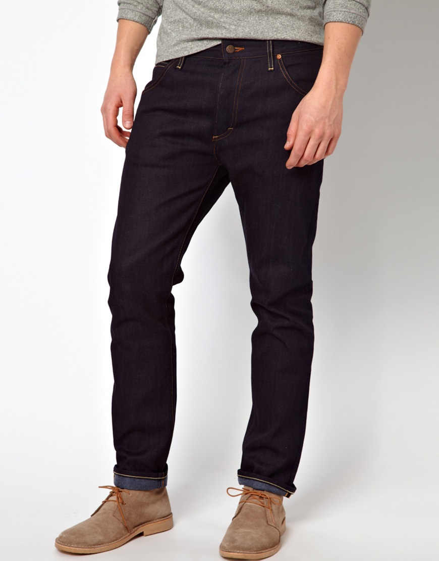 Lyst - Asos Lee 101 Jeans Rider Slim Straight Fit Dry Yellow Selvage in ...