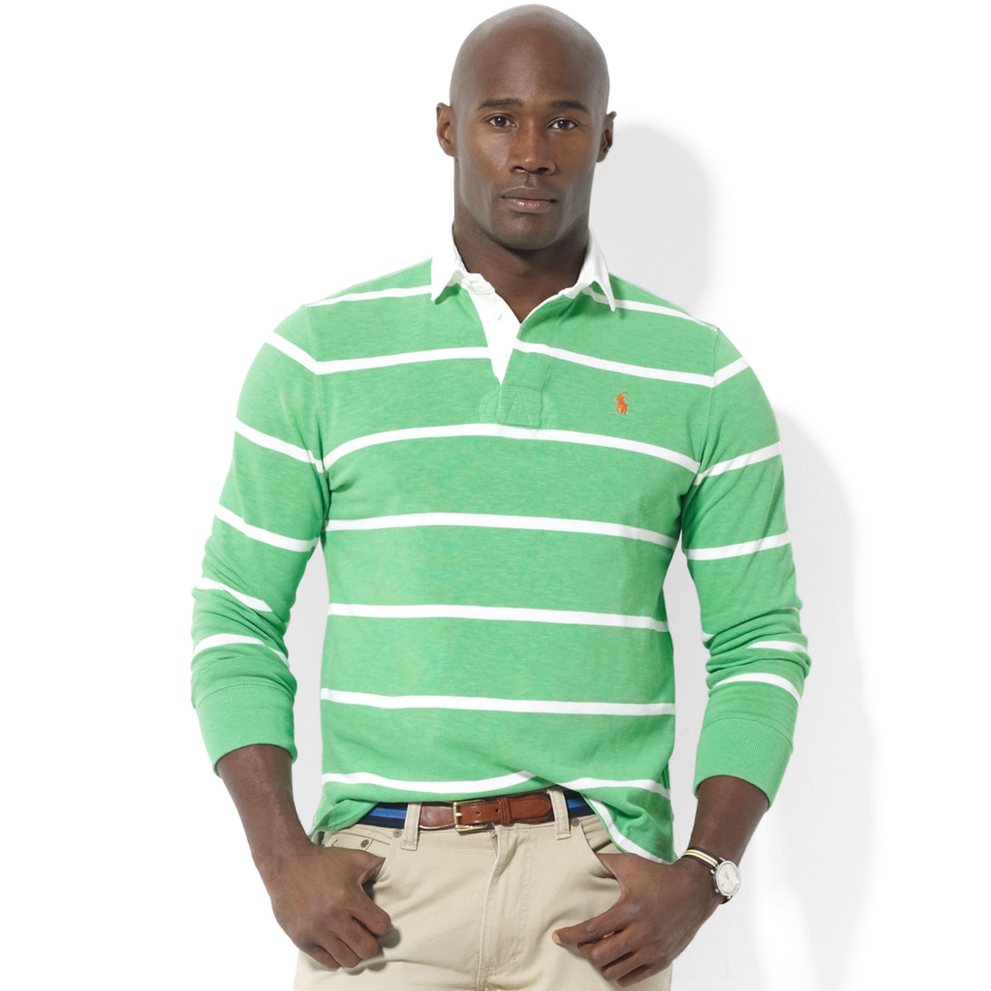 Ralph Lauren Long Sleeve Stripe Rugby Shirt in Green for Men (tiller ...