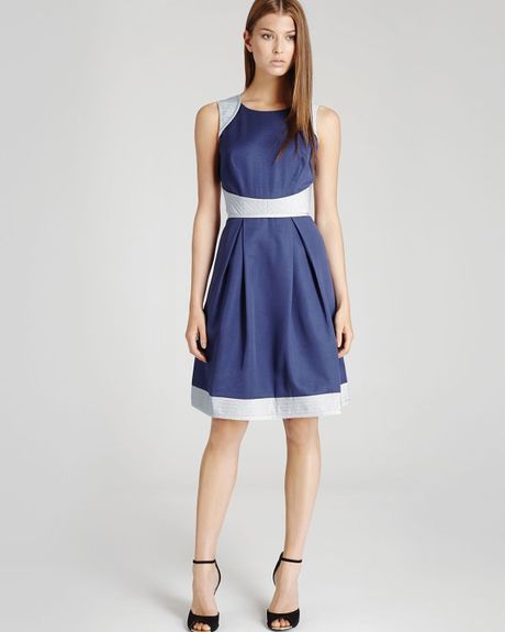 Reiss Dress Teddy Fit Flare Quilted in Blue (Navy) | Lyst