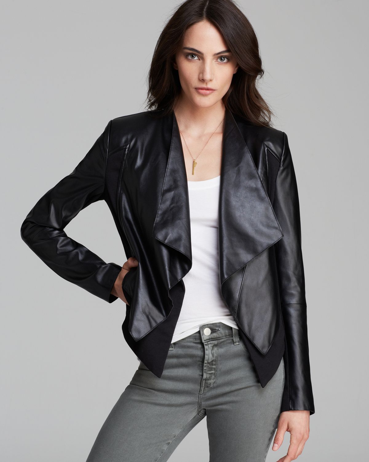 Lyst - Bagatelle Faux Leather Open Front Jacket in Black