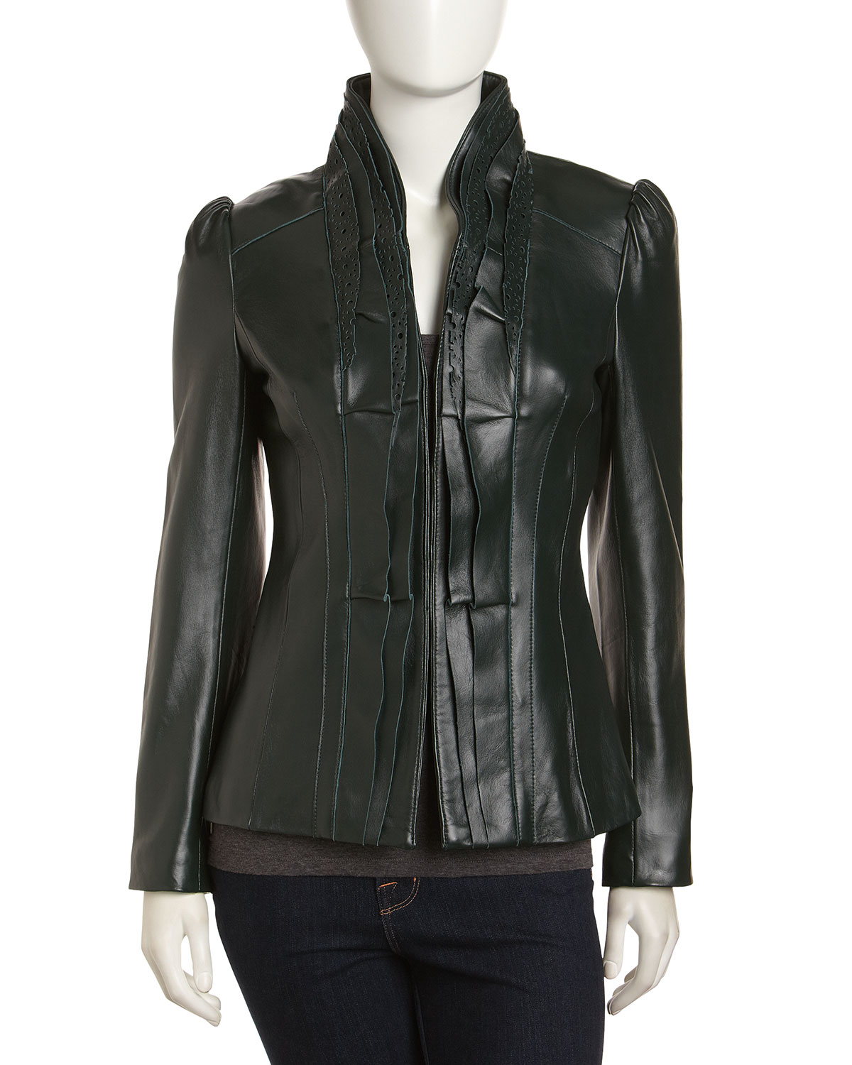 Bagatelle Lasercut Ruffle Leather Jacket June Bug In Green Lyst Gallery