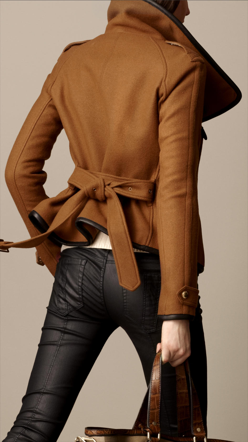 Lyst - Burberry Leather Trim Blanket Wrap Jacket in Brown