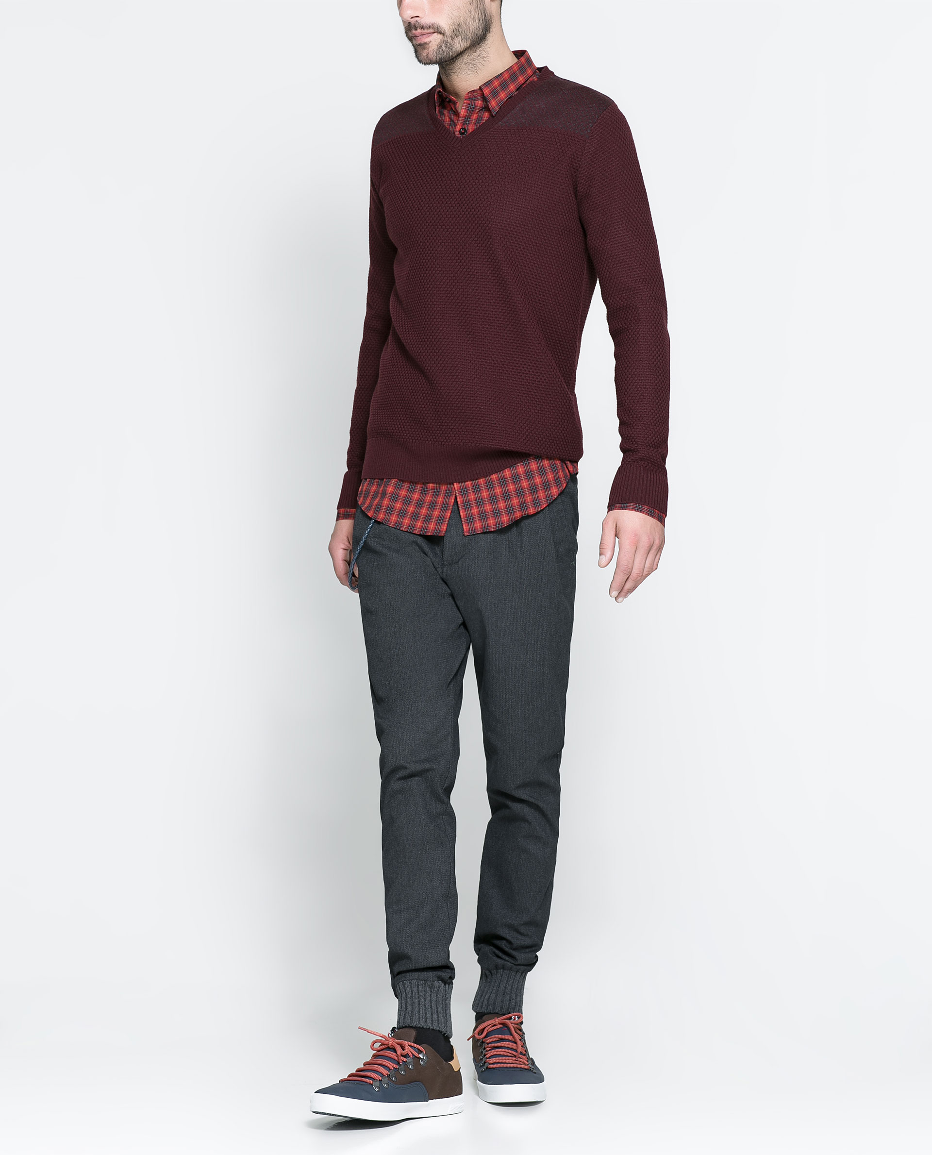 Zara Structured Jacquard Sweater in Purple for Men (Maroon) | Lyst