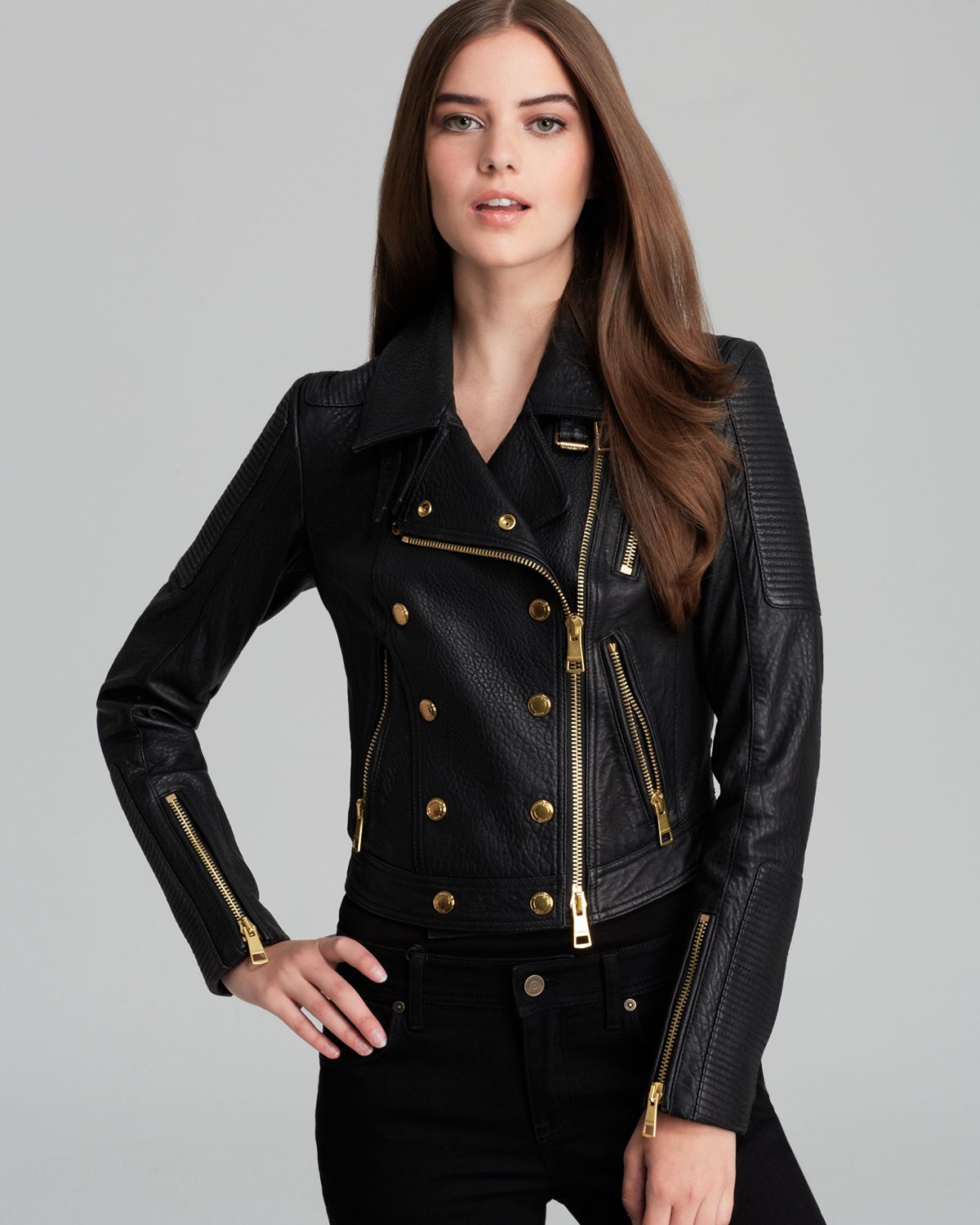 Lyst - Burberry Brit Nailton Leather Moto Jacket in Gray