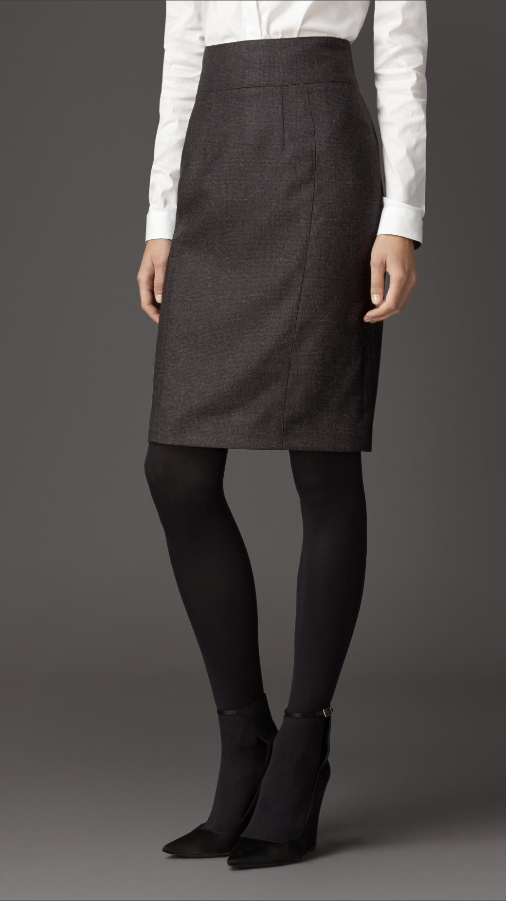 Lyst - Burberry Micro-check Wool Flannel Pencil Skirt in Gray