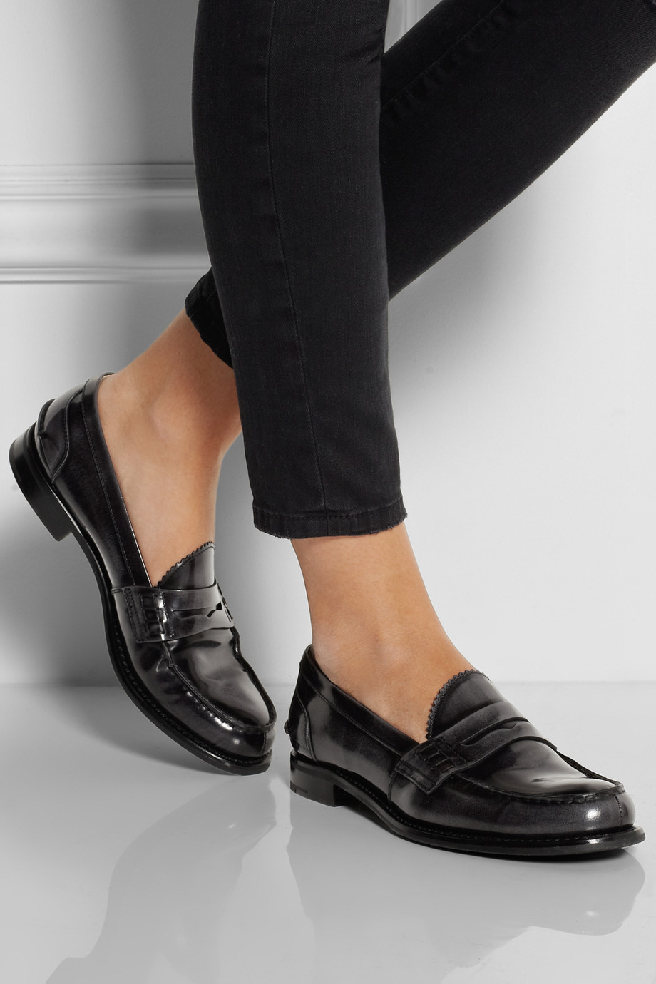 Church's Sally PolishedLeather Penny Loafers in Gray Lyst