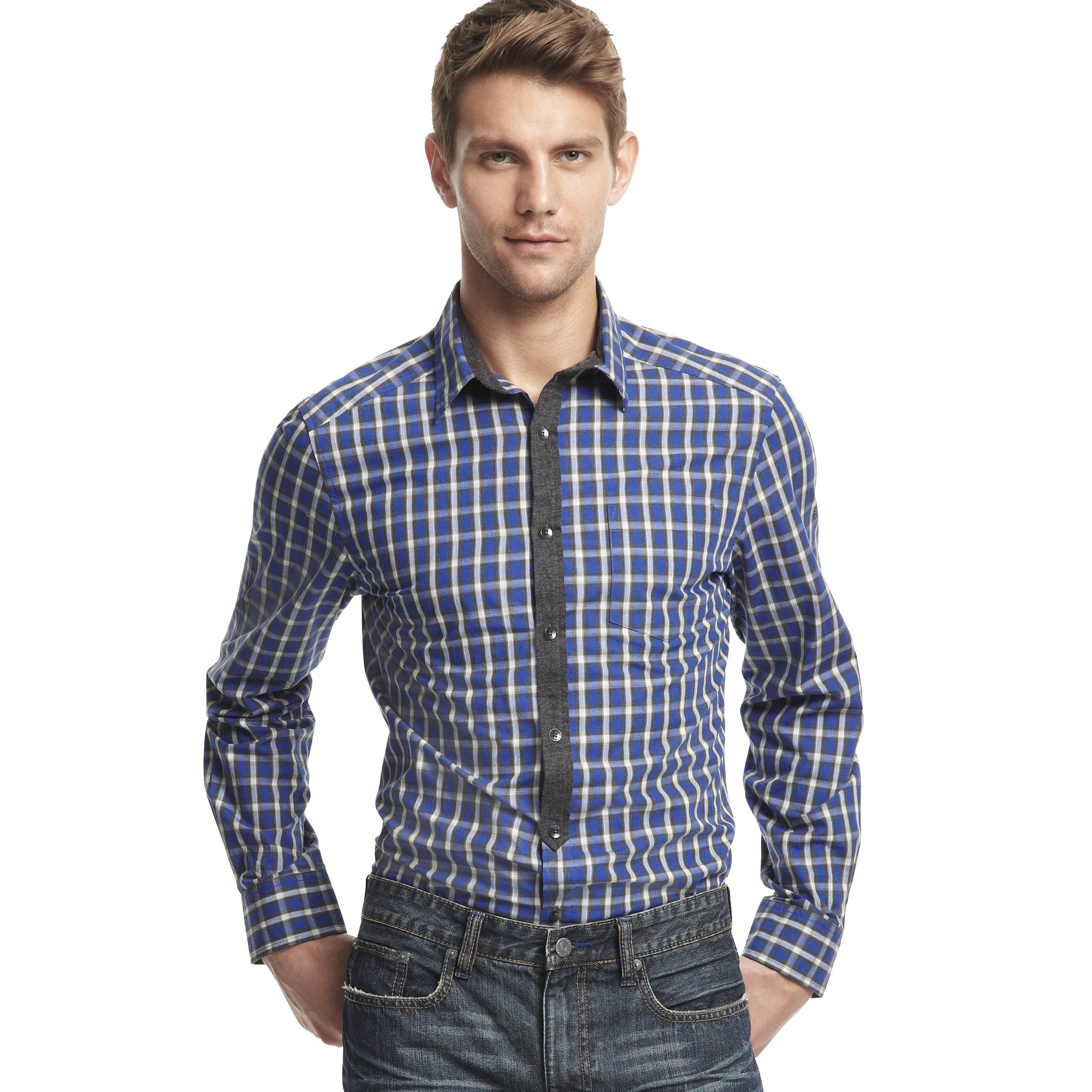 Kenneth Cole Reaction Long Sleeve Plaid Shirt in Blue for Men (Blue ...
