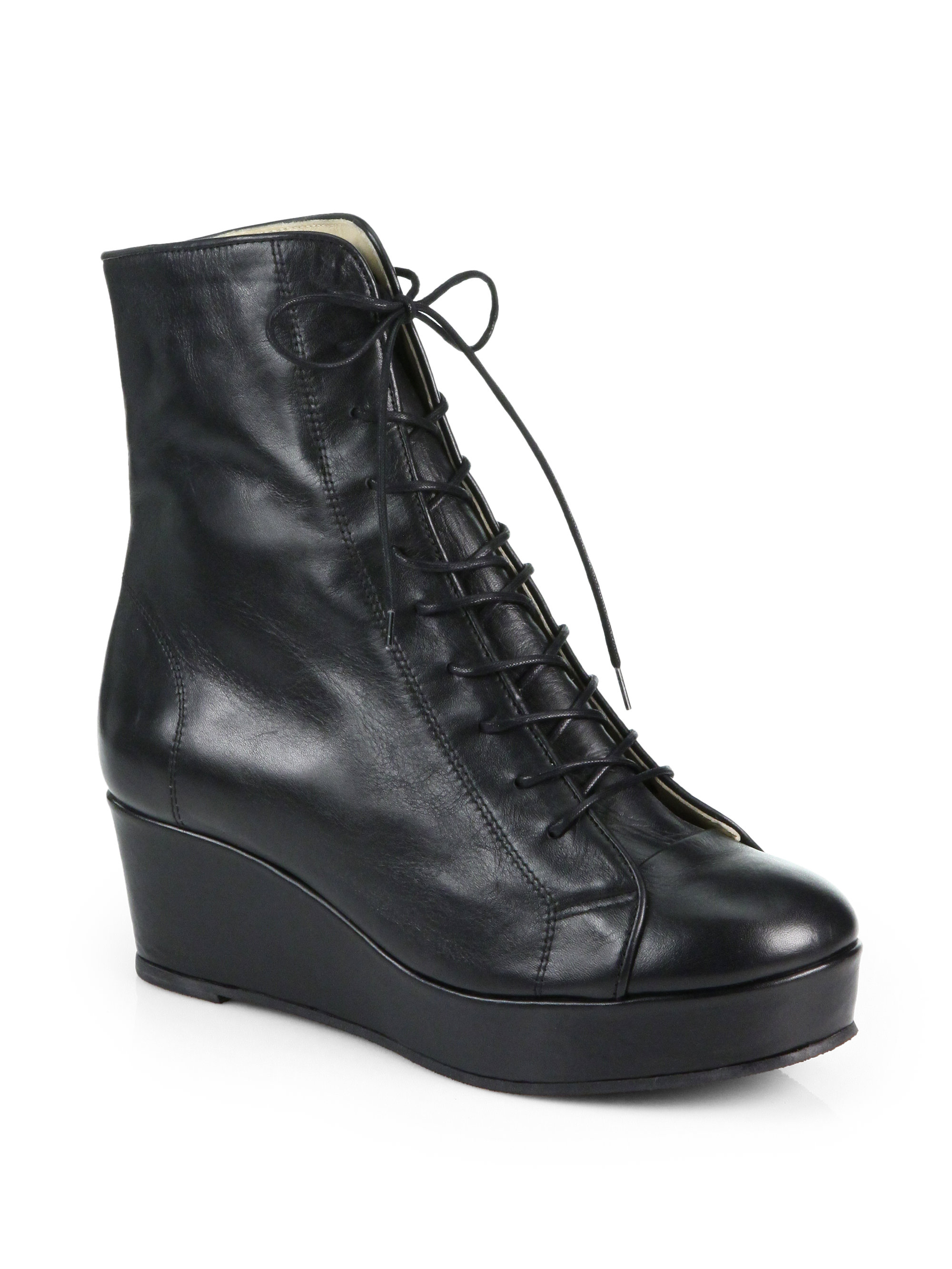 Opening Ceremony Bumper Leather Laceup Ankle Boots in Black | Lyst