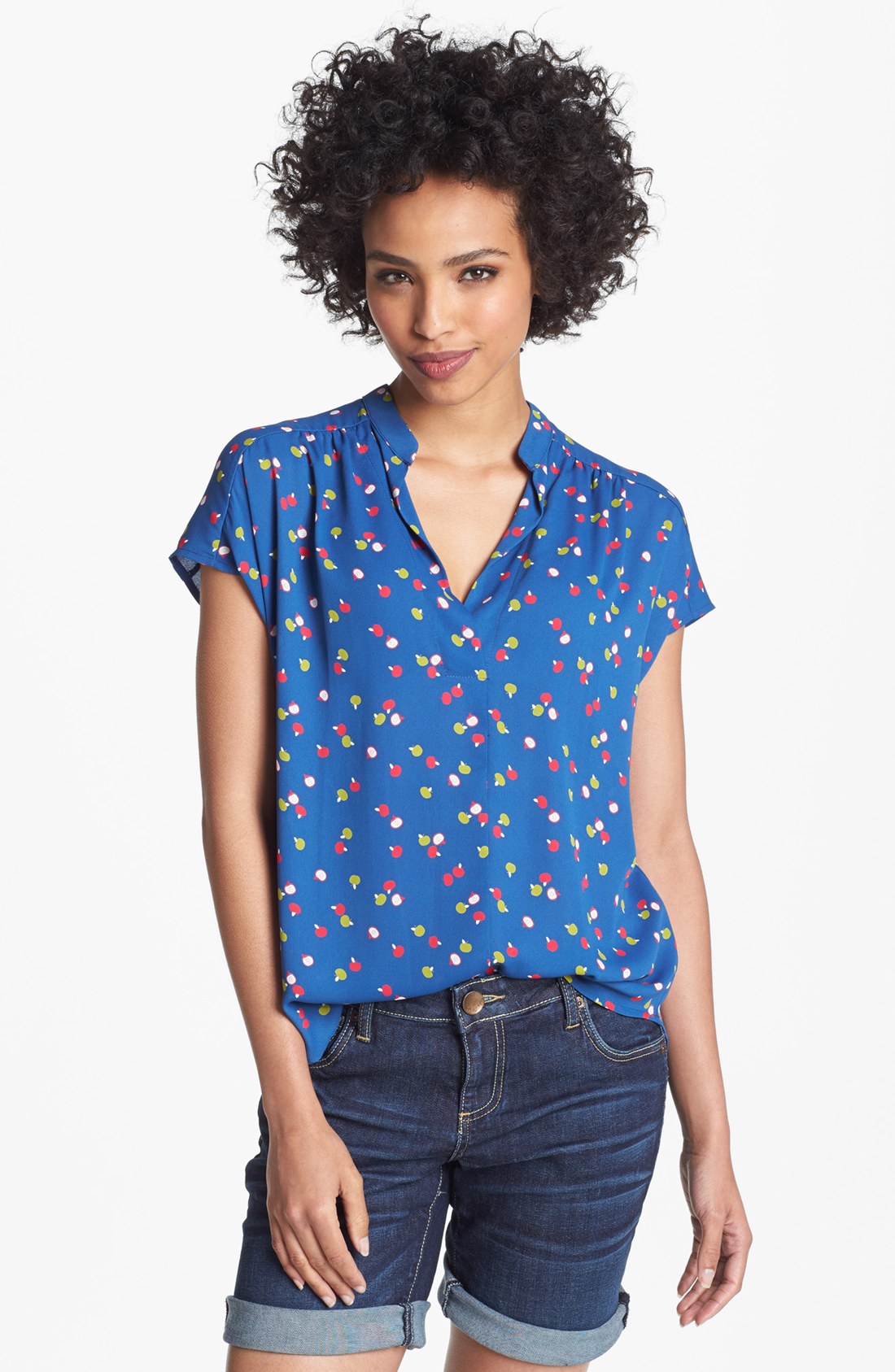 Pleione Split Neck Print Blouse in Blue (Blue Apples Combo) | Lyst