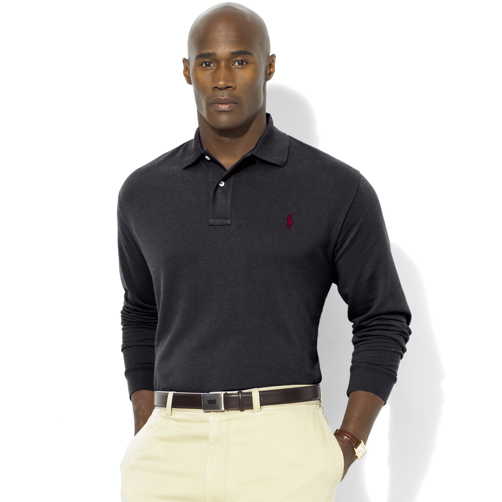 Lyst - Ralph Lauren Classicfit Longsleeve Cotton Mesh Polo in Black for Men