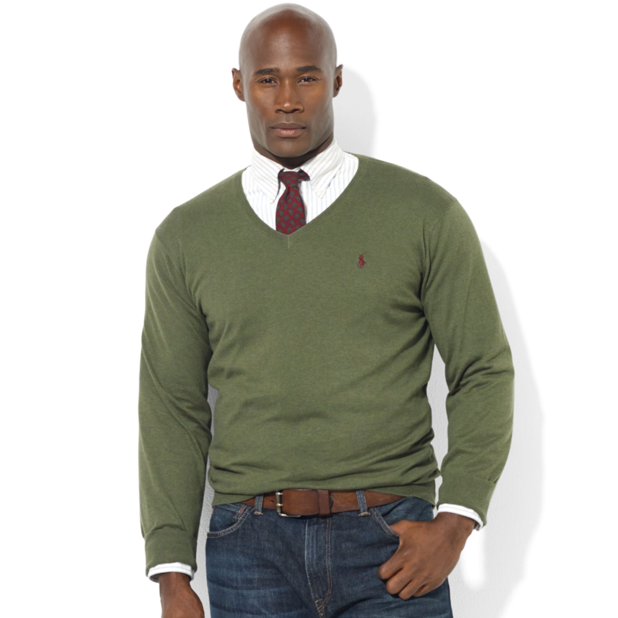 Ralph lauren V-neck Pima Cotton Sweater in Green for Men | Lyst