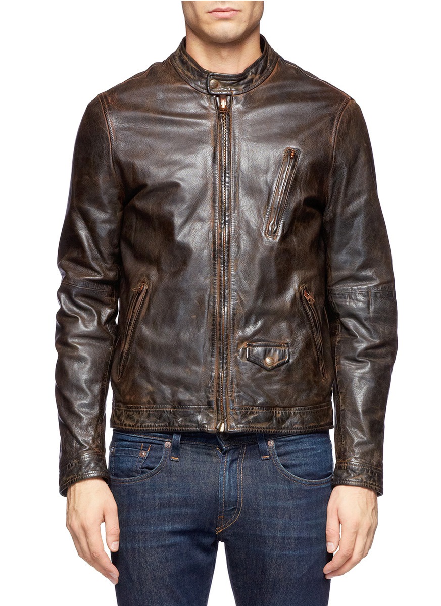 Lyst - Scotch & Soda Vintage effect Leather Jacket in Brown for Men