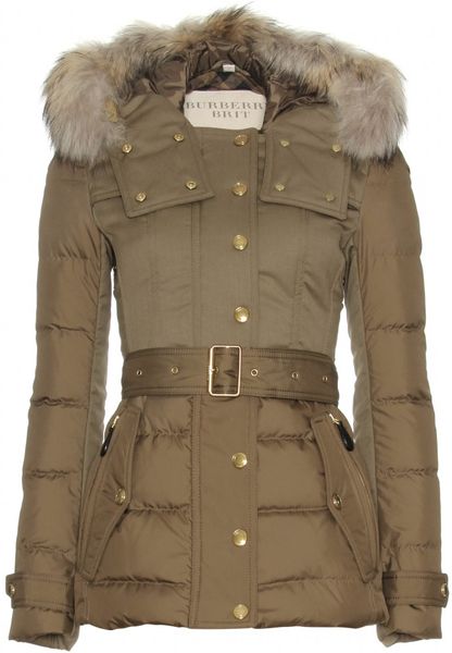 Burberry Brit Furtrimmed Down Jacket in Khaki (olive brown) | Lyst