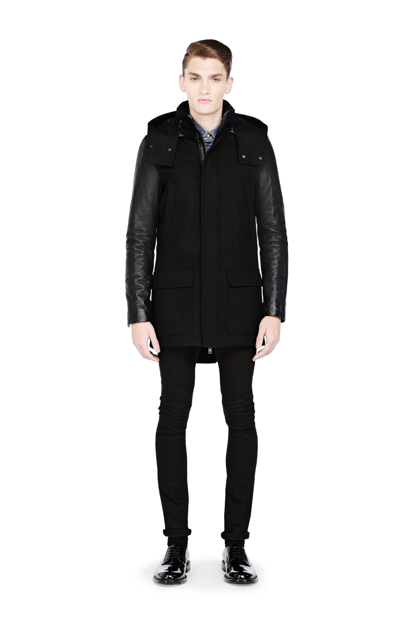 Lyst - Mackage Noham Long Wool Coat with Leather Sleeves in Black for Men