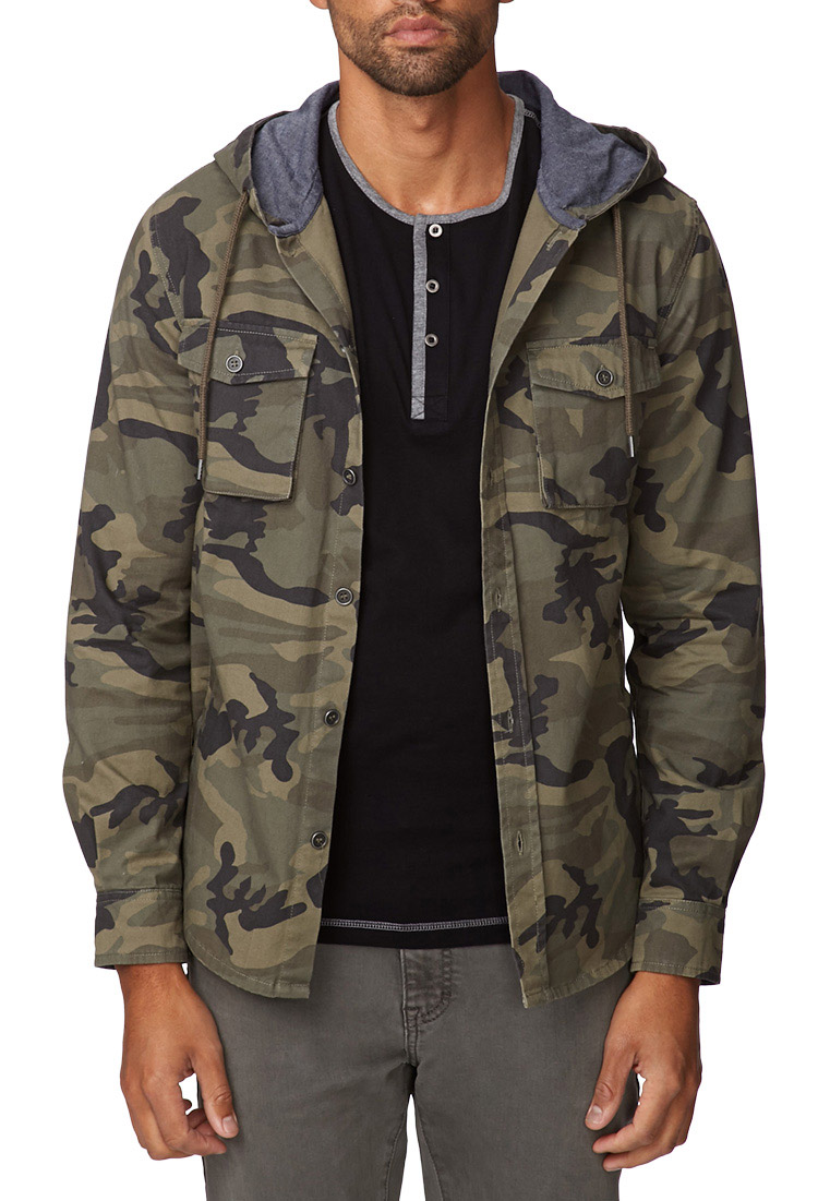 Lyst - Forever 21 Hooded Camo Jacket in Brown for Men