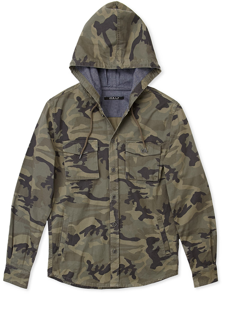 Lyst - Forever 21 Hooded Camo Jacket in Brown for Men