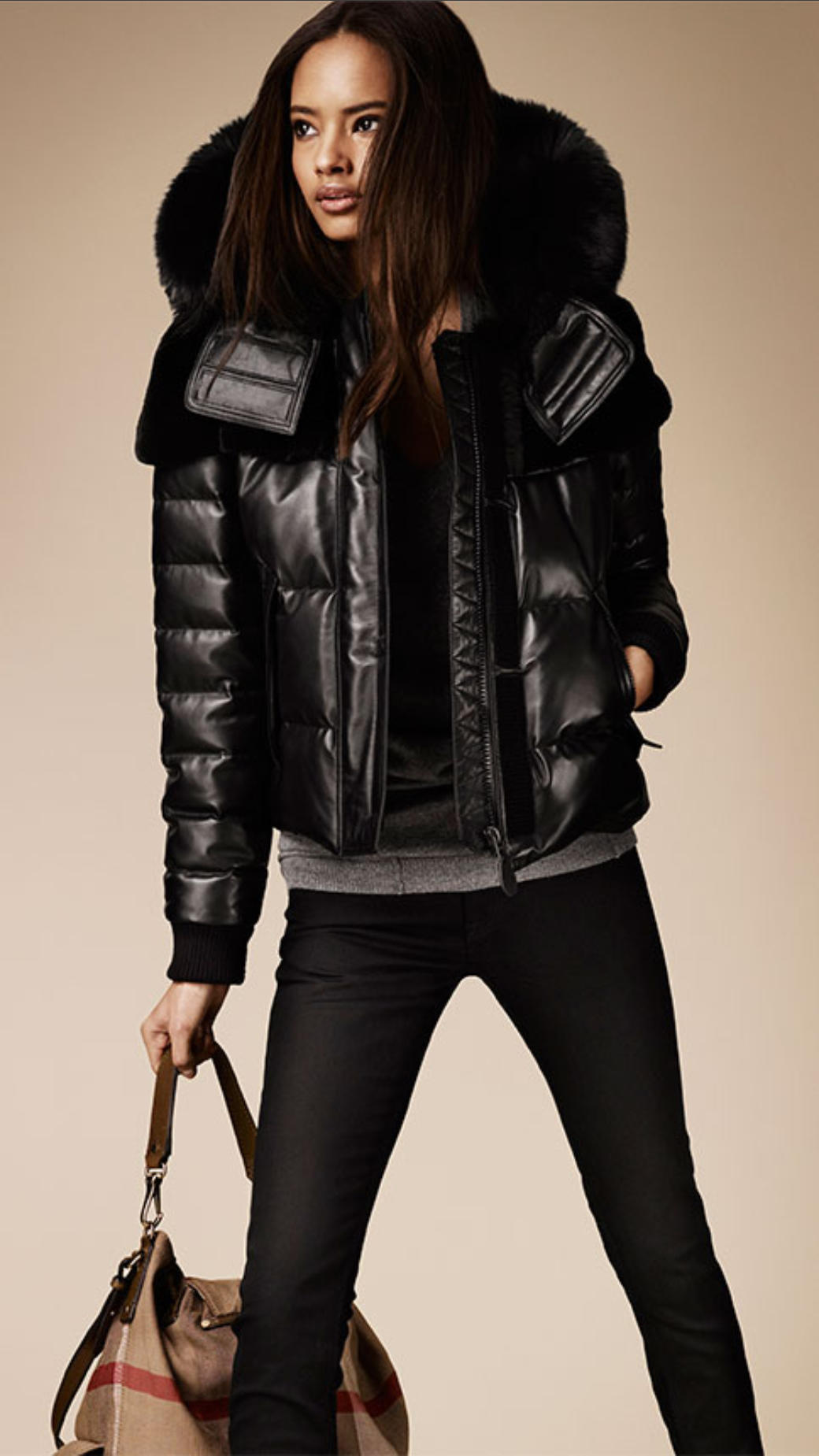 Lyst - Burberry Fur Trim Nappa Leather Puffer Jacket in Black