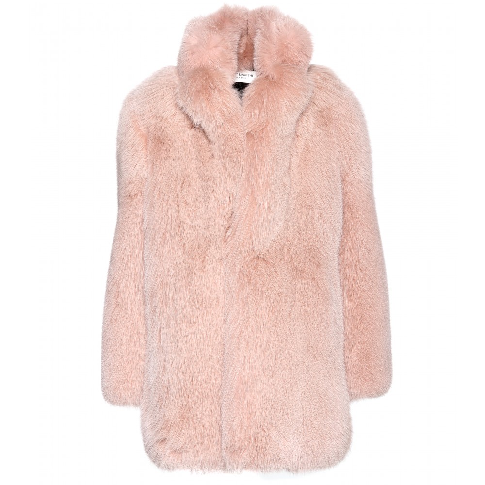Lyst - Saint Laurent Fox Fur Coat in Pink