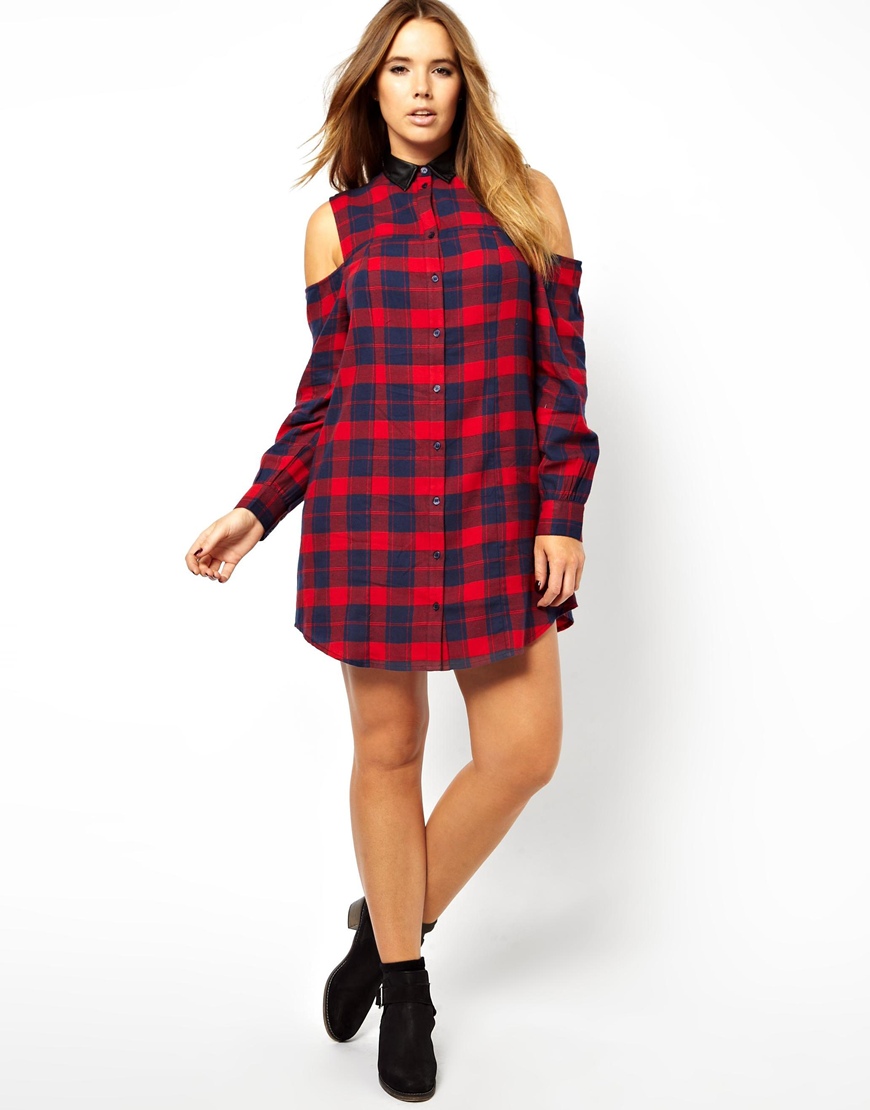 red tartan shirt dress