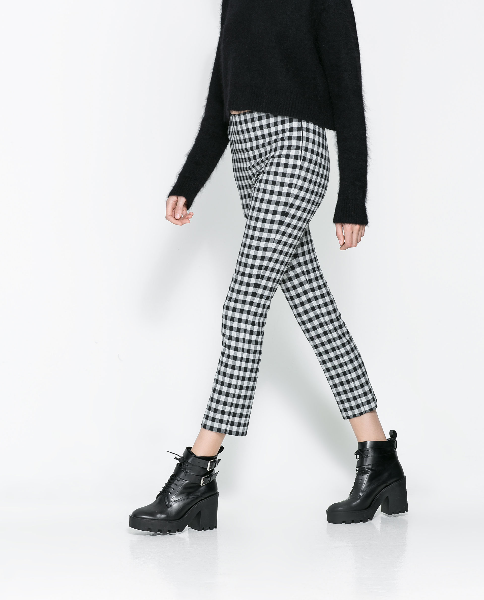 black and white check trousers womens