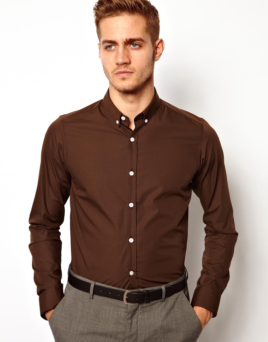 Lyst - Asos Smart Shirt with Button Down in Brown for Men