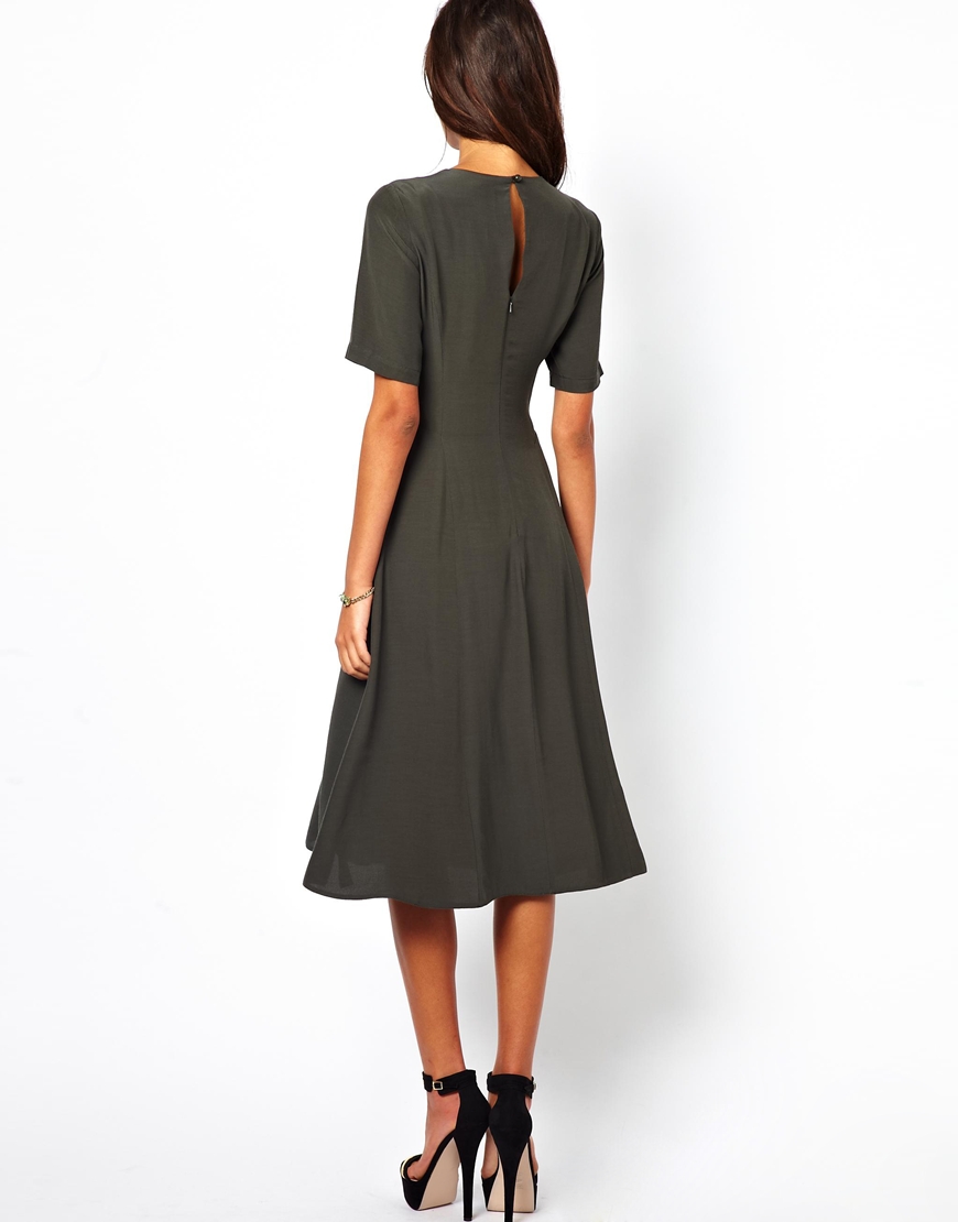 Lyst Asos Midi Dress With Ruched Side Detail In Natural 4453