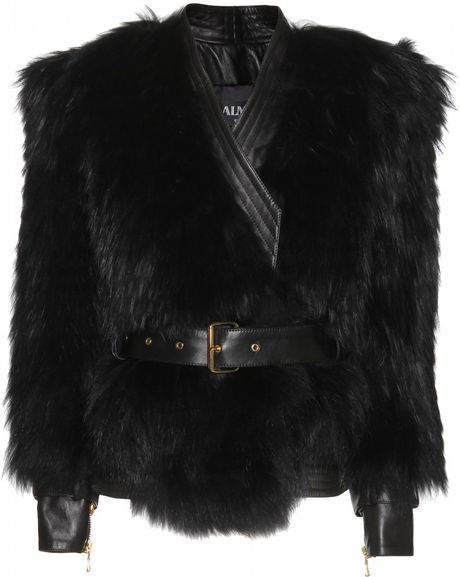 Balmain Leather and Fur Biker Jacket in Black (black made in france) | Lyst