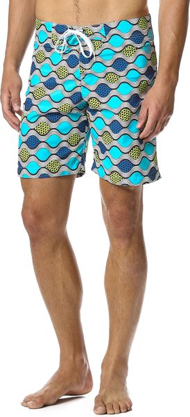 Bantu Wavy Long Board Shorts in Multicolor for Men (Blue/Green) | Lyst