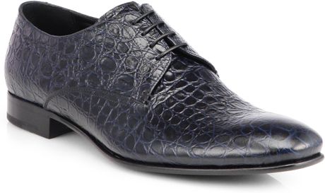 Giorgio Armani Embossed Leather Laceup Dress Shoes in Blue for Men | Lyst