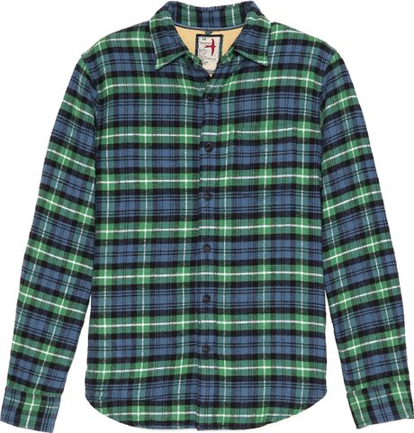 Relwen Double Flannel Workshirt in Green for Men (Green/Blue Plaid) | Lyst