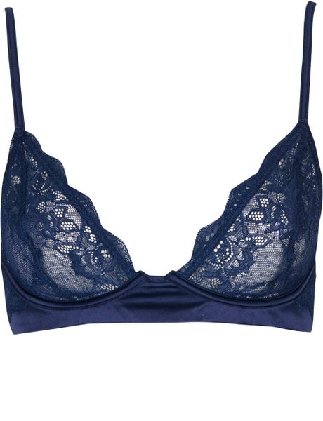 Topshop Underwired Satin and Lace Balcony Bra in Blue (NAVY BLUE) | Lyst