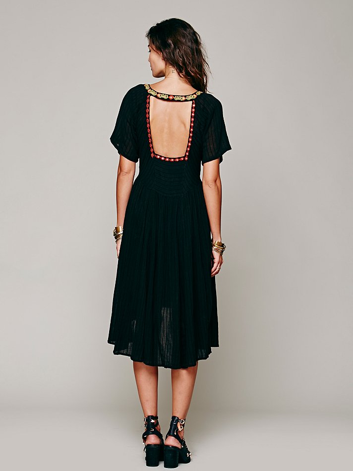 Free People Folk Embroidered Dress in Black - Lyst