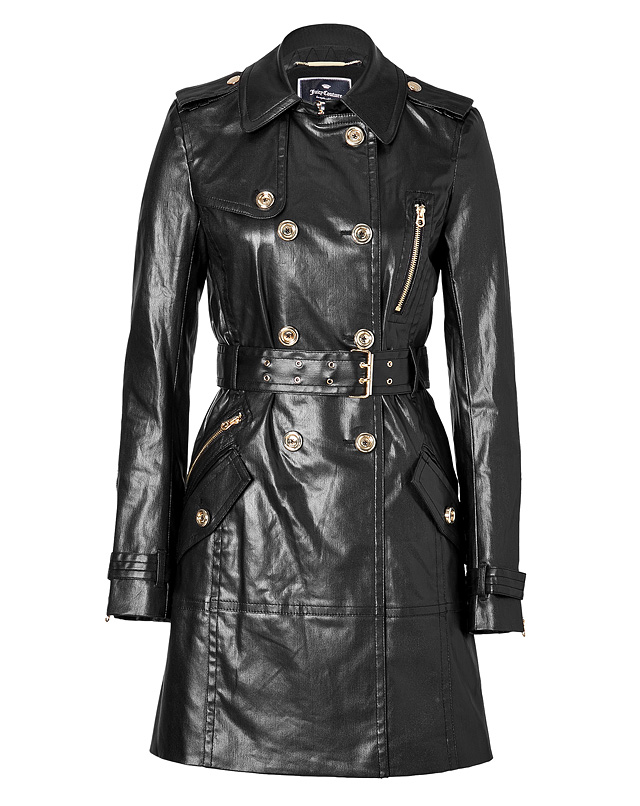 Juicy couture Coated Trench Coat in Pitch Black in Black | Lyst