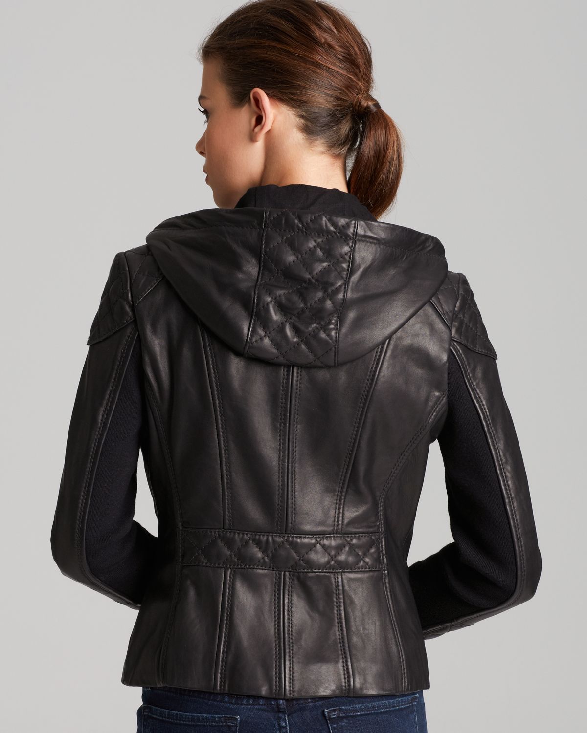 Lyst Kors By Michael Hooded Leather Jacket In Gray Gallery