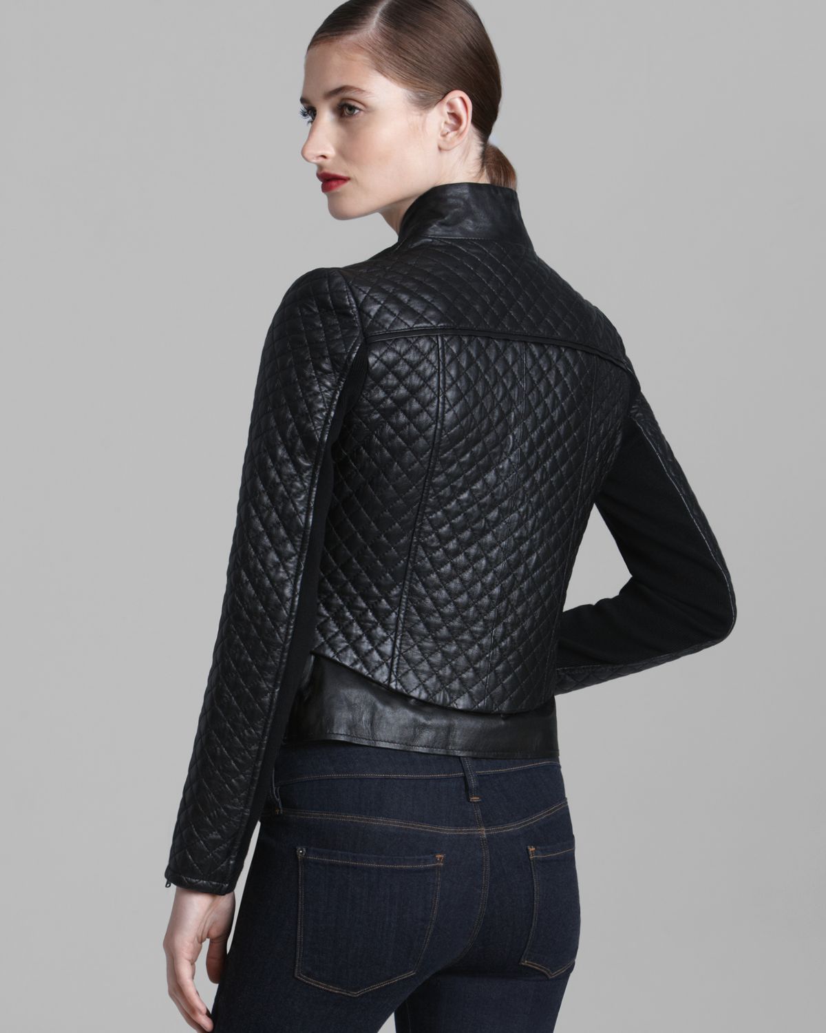 Kors By Michael Leather Jacket Quilted Moto Asymmetric Zip Gallery
