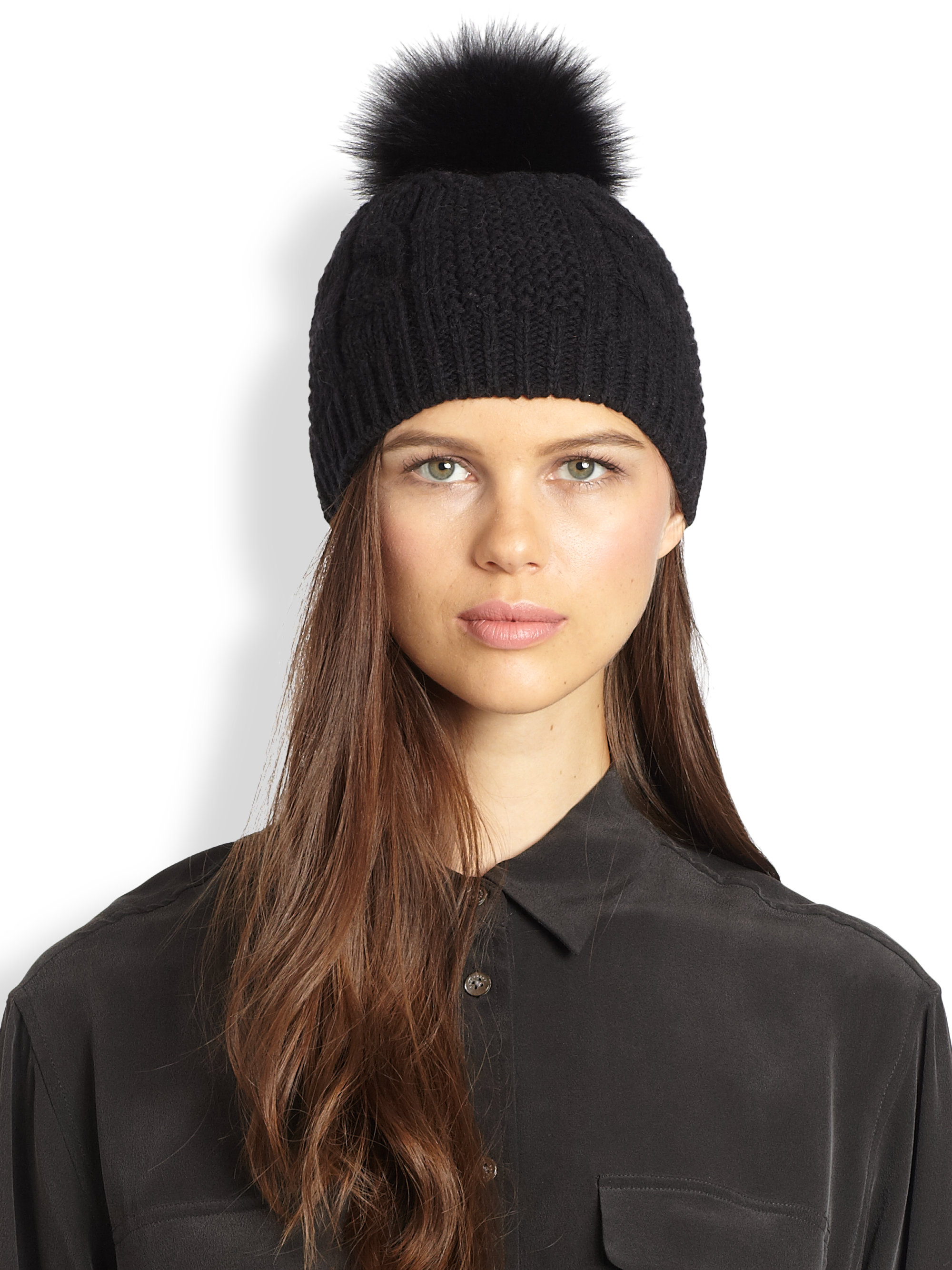 juicy pom couture hat pom Black in  Fur berman Hat Helene  Lyst Pompom