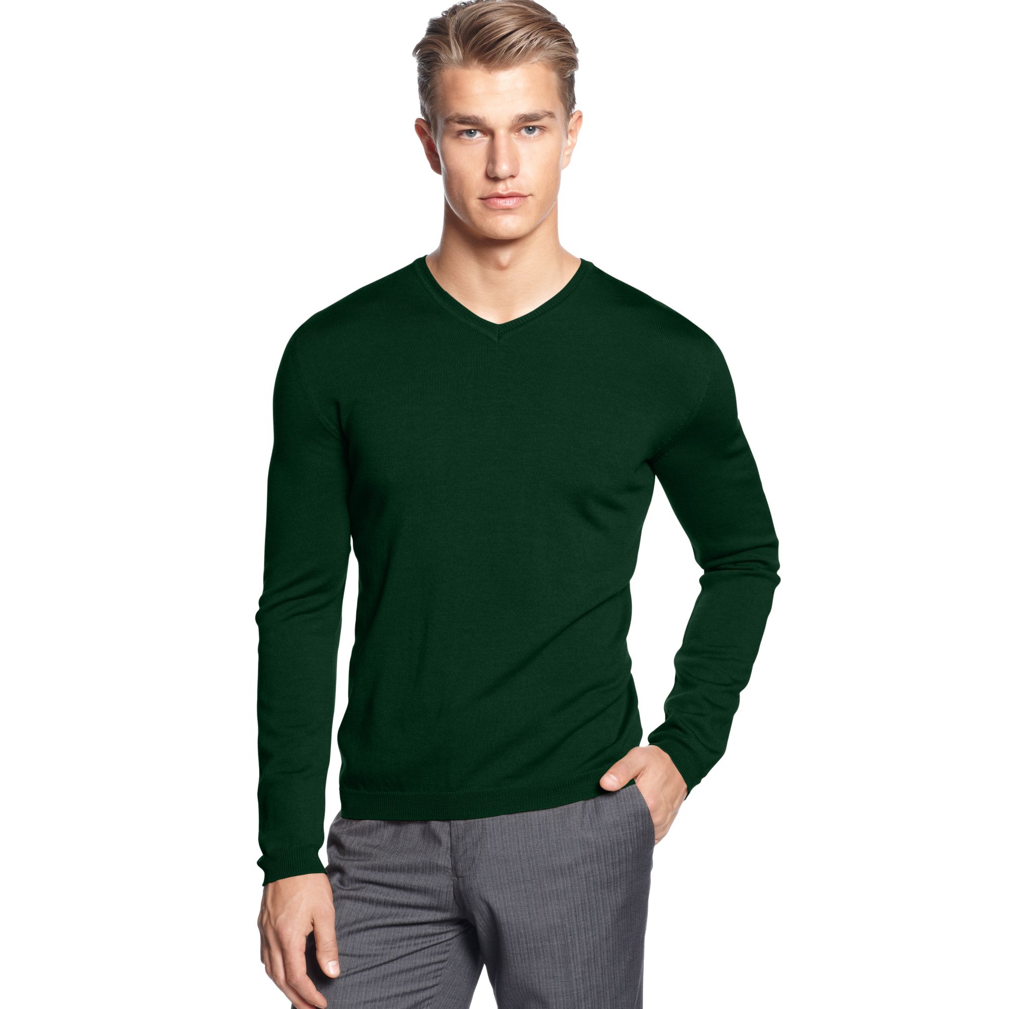 Lyst Calvin Klein Solid Merino Vneck Sweater in Green for Men