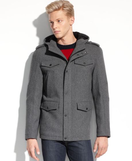 Guess Coat Sixpocket Hooded Coat in Gray for Men (Grey Lux) | Lyst