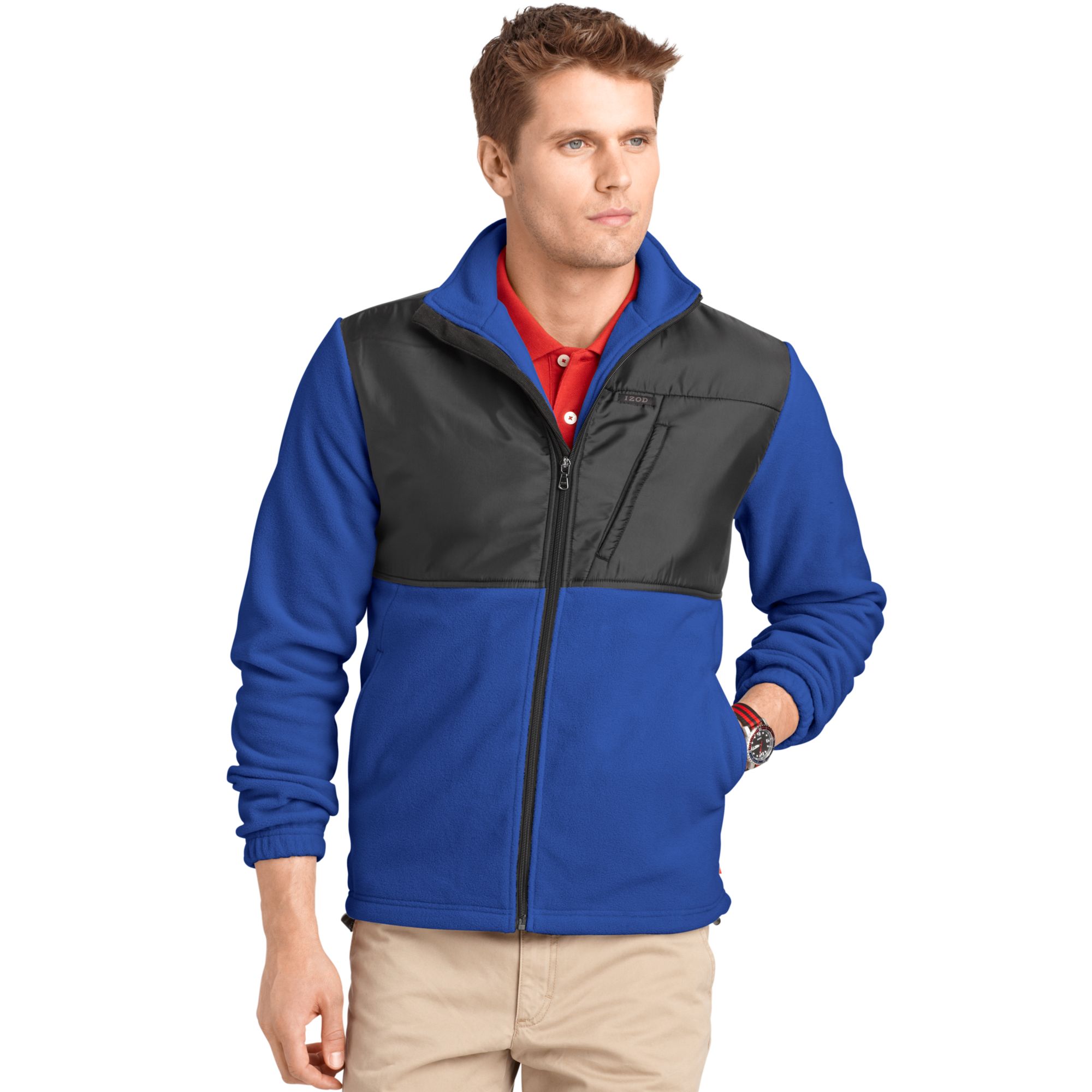 Izod Jacket Zipfront Polar Fleece Jacket in Black for Men Lyst