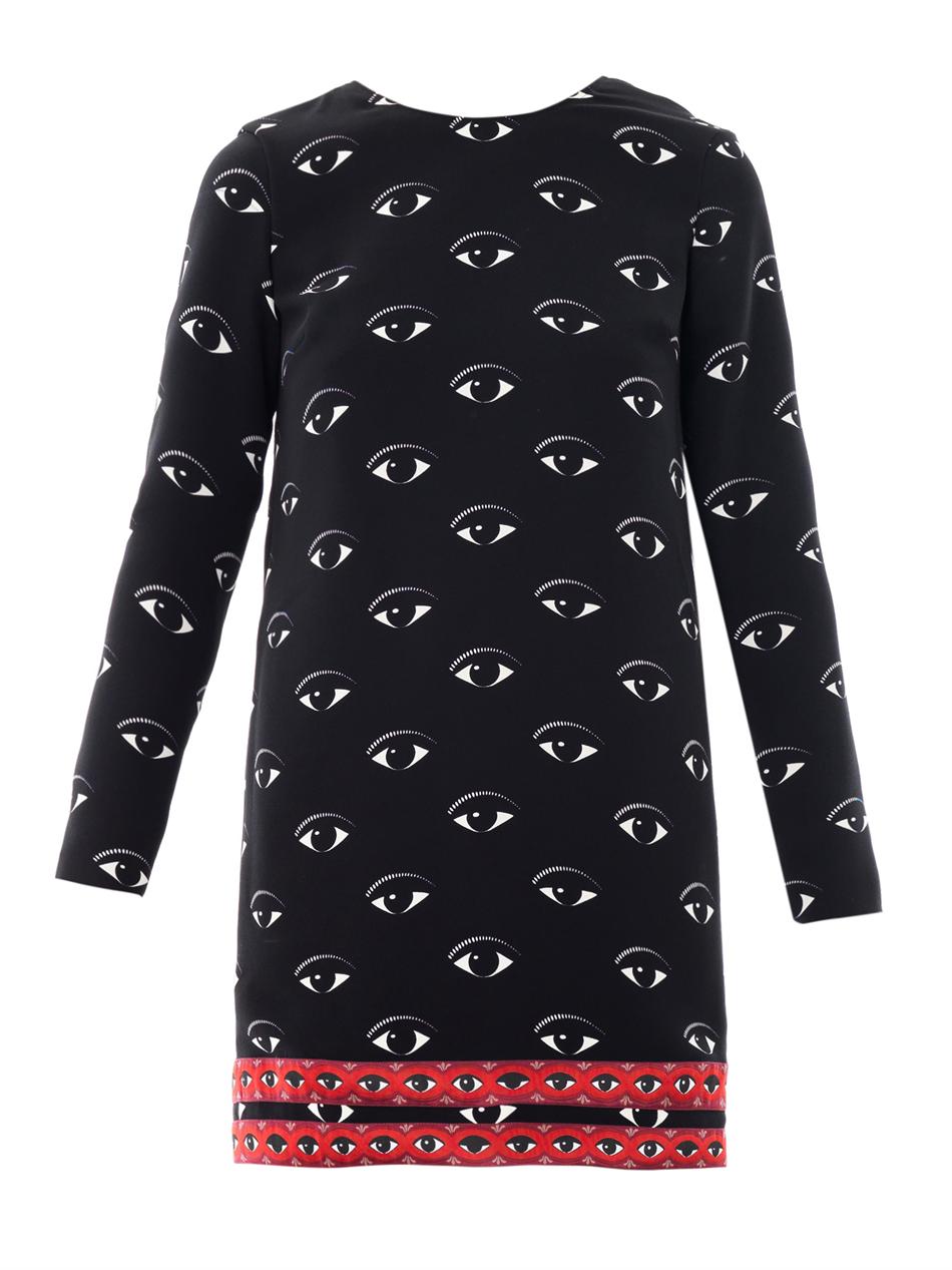 Kenzo Lotus Eye Print Dress In Black Lyst